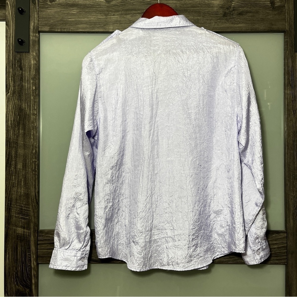 Vintage 1980 Diane Von Furstenberg Lavender Crinkle Button Down Shirt Women's 14 - Picture 2 of 11